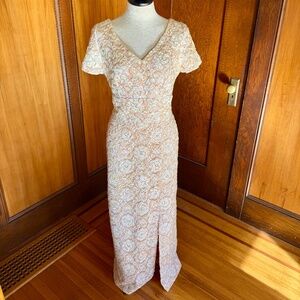 Vintage 60s 1960s Emma Domb Sequin Lace Evening Gown, Cocktail Maxi Dress Large